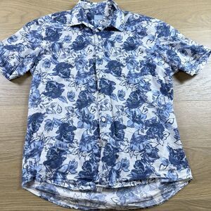 Culturata Shirt Men Medium Blue Floral Short Sleeve Button Up Cotton Summer Camp